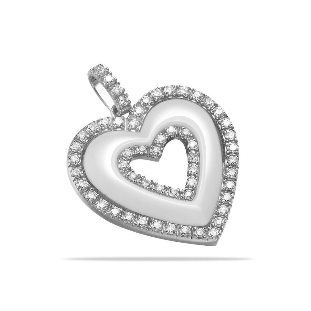 Ceramic and Sterling Silver Center Heart Pendant with Simulated Diamonds